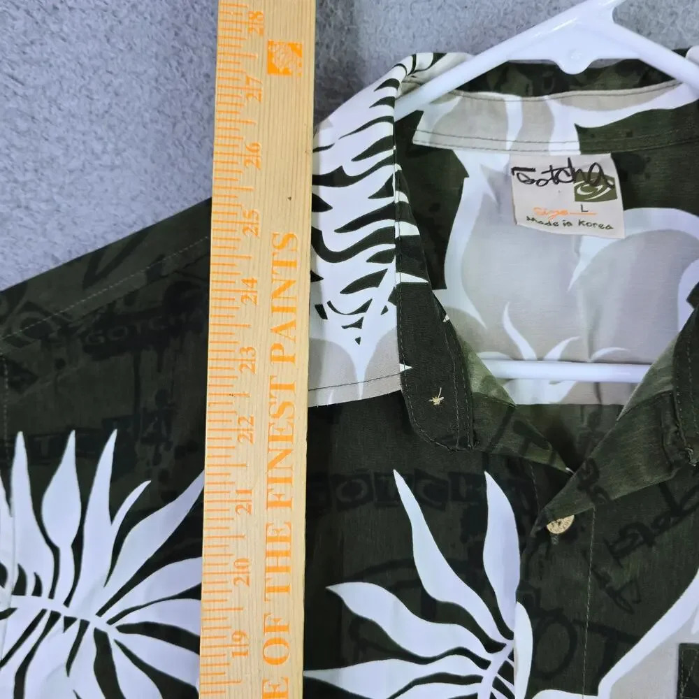Gotcha Hawaiian‎ Button Front Shirt Men L (Medium) Green Tropical Surf Skater - Picture 9 of 10